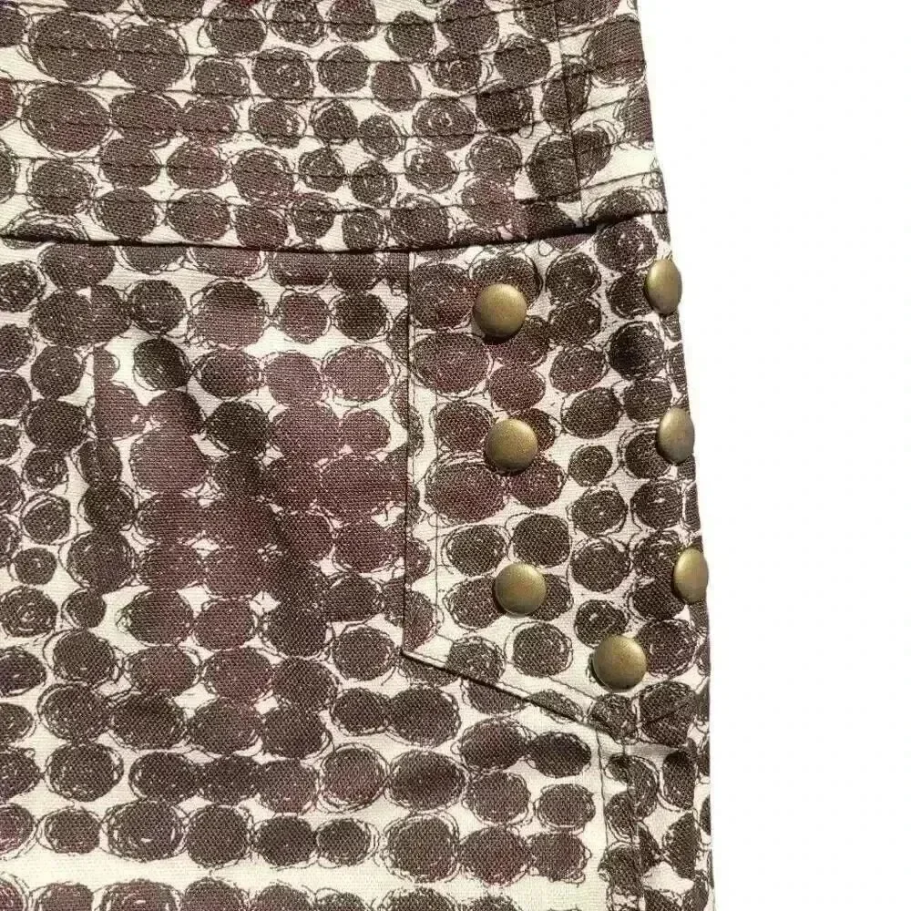 Ideology Women's Ivory & Brown Poly Circle Print Straight Skirt w Stud Accents - Picture 5 of 14